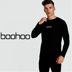 ブーフー boohoo Original MAN Long Sleeve T-Shirt BLACK ブラック ロゴ Tシャツ ロンT 長袖 ロングスリーブ トップス メンズ イギリス asos[衣類]｜ssshop