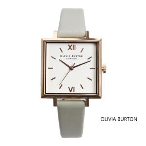 Olivia Burton オリビアバートン レディース BIG DIAL SQUARE DIAL グレー＆ローズゴールド 腕時計 本革 レザー ウォッチ クオーツ プレゼント