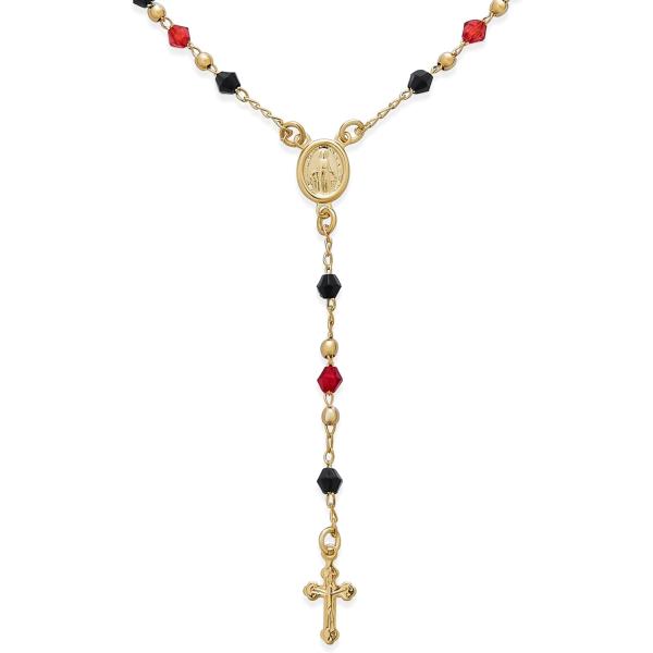 Bling Jewelry 宗教的な赤と黒のビーズで祝福された聖母マリアのロザリオビーズクルシフィッ...