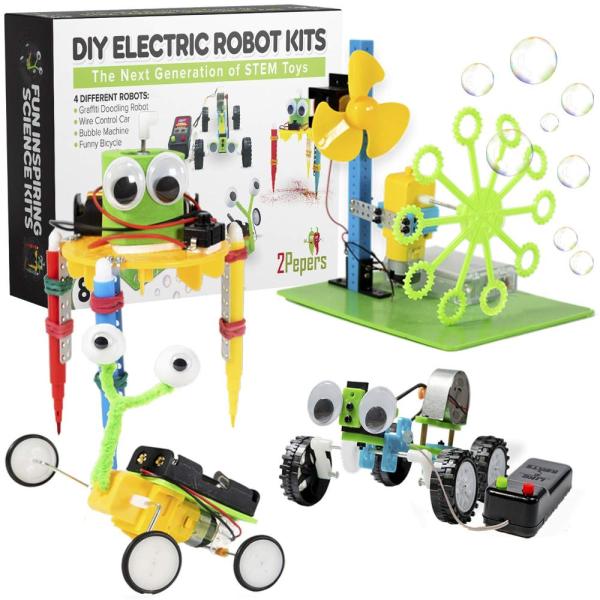 2Pepers 電動モーターロボットサイエンスキット 子供用 (4イン1) DIY STEMおもちゃ...