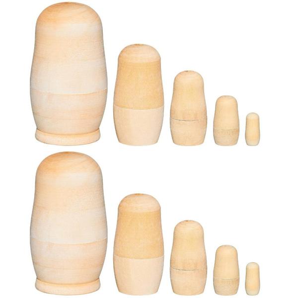 2 Sets Unpainted Nesting Dolls Blank Russian Nesti...