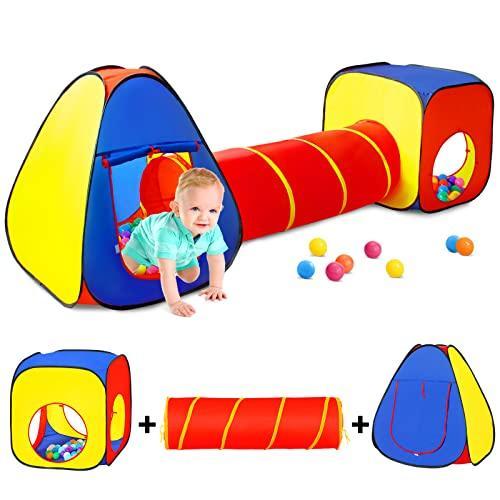 Kids Play Tent with Ball Pit+Crawl Tunnel+Castle T...