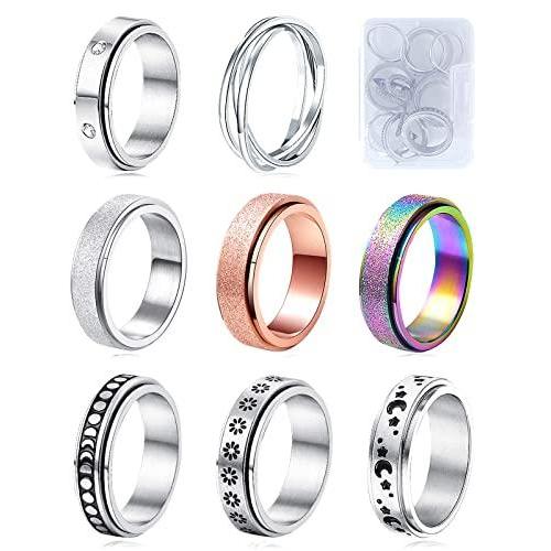 MUCAL Fidget Rings for Anxiety 8pcs Stainless Stee...