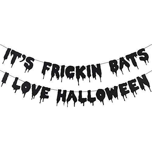 キラキラした黒いIt&apos;s Frickin Bats I Love Halloween バナー ー ハ...
