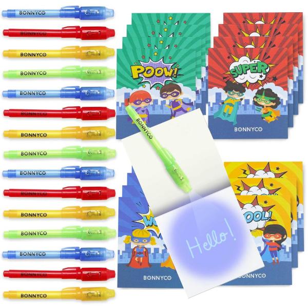 BONNYCO Invisible Ink Pen, Notebook Pack 16 Superh...