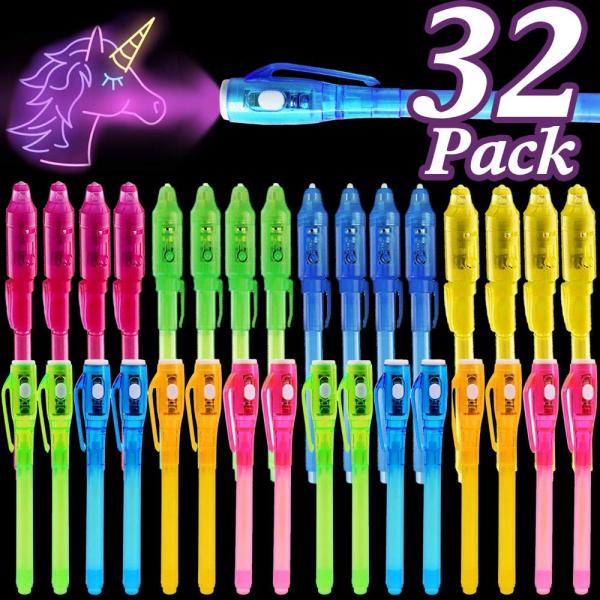 2 Style   32 Pack Invisible Ink Pen with UV Black ...