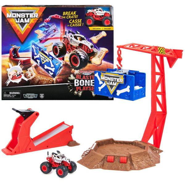 Monster Jam, Blastin’ Bones Playset with Exclusive...