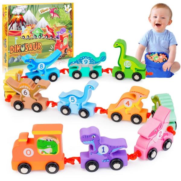 Toddler Dinosaur Toys Age 2ー4: IPOURUP Wooden Dino...