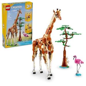 LEGO Creator 3イン1 野生のサファリ動物 3つの異なるサファリ動物フィギュアに再構築 ー キリンのおもちゃ ガゼルおもちゃ ライオンのお