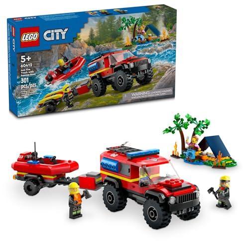 LEGO City 4x4 Fire Truck with Rescue Boat Toy for ...
