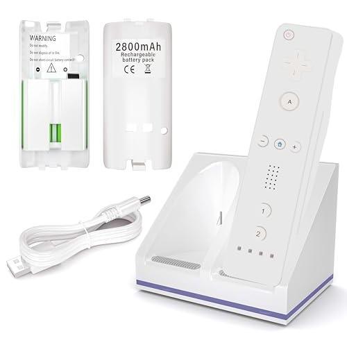 Wii リモート充電器 2イン1 充電ステーション充電ドック 2パック2800mAh充電式バッテリー...