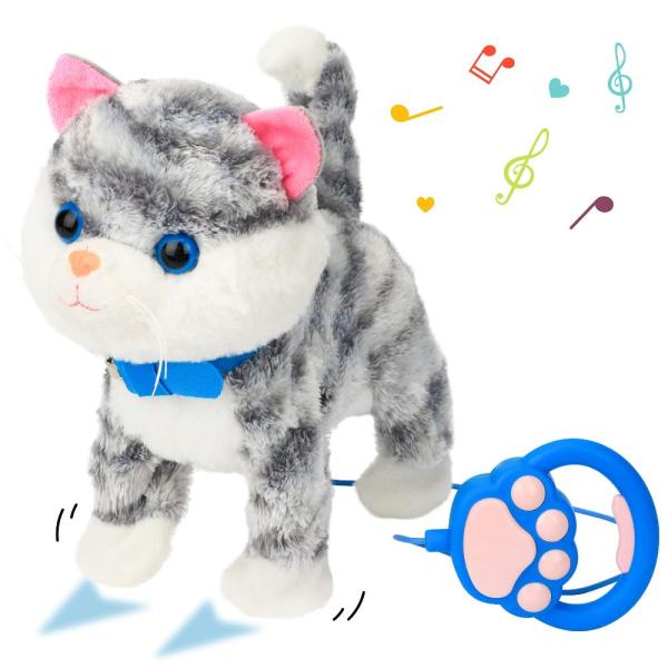 Cuteoy 電動ミュージカルグレー キティ おもちゃ リモコン ウォーキング うなずき ペット 猫...