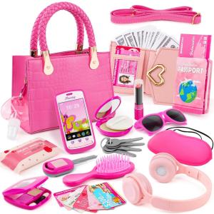 Little Girl Purse with Pretend Makeup for Toddlers, 49PCS Kids Play Purse S
