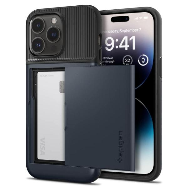 Spigen iPhone14Pro ケース カード 手帳型 収納ケース 2重構造 耐衝撃 米軍MI...