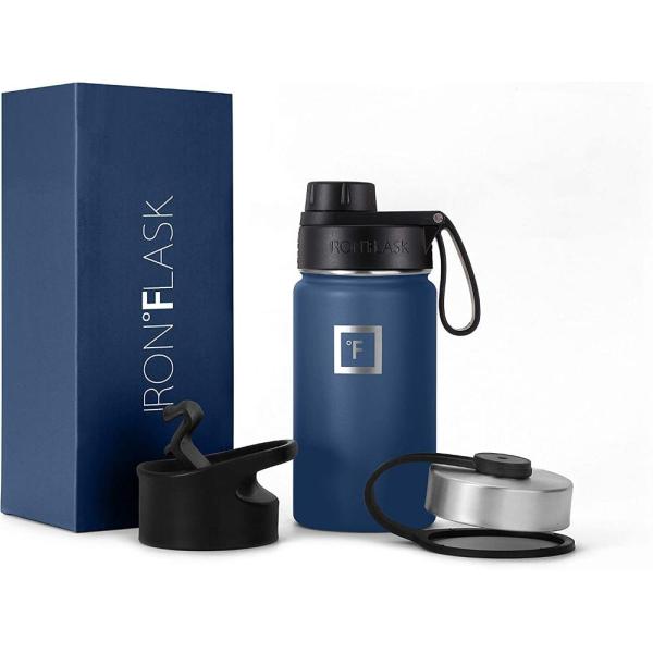 IRON °FLASK Sports Water Bottle ー 14 Oz, 3 Lids (S...