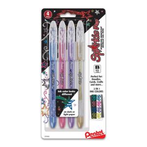 Pentel Sparkle Pop Metallic Gel Pen, (1.0mm) Bold Line, Assorted Colors, 4ー