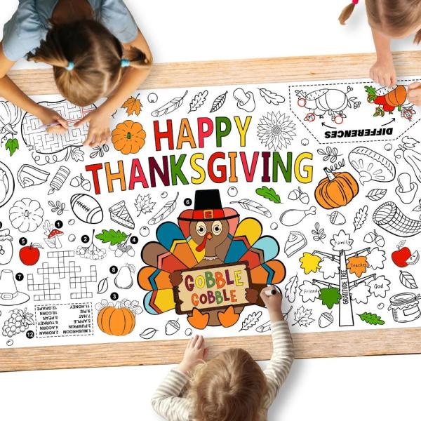 家族で楽しむ感謝祭アクティビティポスター ー 30 x 72インチ トルコをテーマにした感謝祭パーテ...