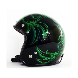 正規品／72JAM ジェットヘルメット 【逸品もの】3-995 ブラックリーフ シャドー（グリーン） サイズ：S 72ジャムジェット バイク｜st-ride