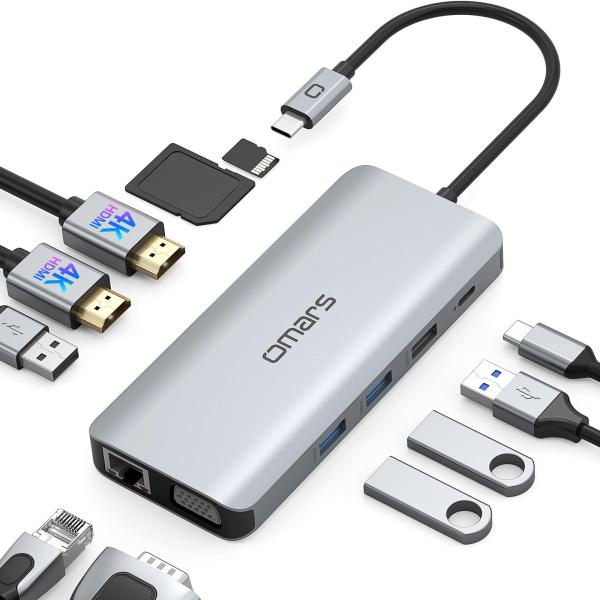 USB C ハブ 11-in-1 トリプルディスプレイ Omars USB Type C ハブ HD...