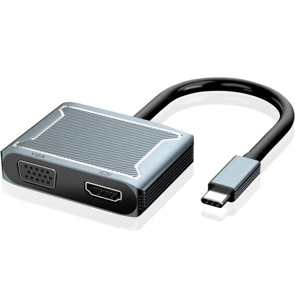 2 in 1 USB Type C to HDMI VGA 変換アダプタ 1080P 4K 解像度，...
