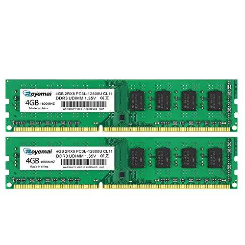 2x4GB DDR3L 1600MHz 12800U UDIMM PC3 PC3L 12800 UD...
