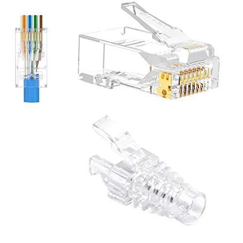VCE 貫通式 RJ45コネクタ+保護カバー CAT6、CAT5E、CAT5 LANケーブル用 配線...