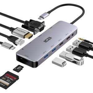 ICZI USB C ハブ 11-in-1, Type C ハブ HDMI 変換アダプタ ドッキングステーショ