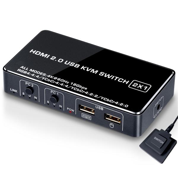 ELEVIEW HDMI KVMスイッチ PC2台用 4K60Hz HDMI2.0対応｜モニター・キ...