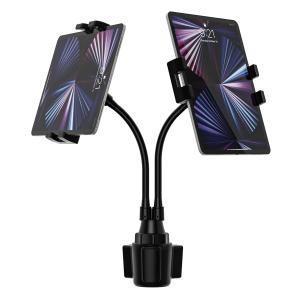 Charchendo 車載 タブレット カップホルダー ダブルグースネック iPadスタンド
