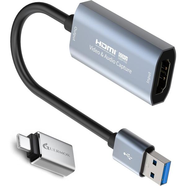 GUERMOK ビデオキャプチャカード HDMI to USB-C対応 4K入力・1080P 60f...
