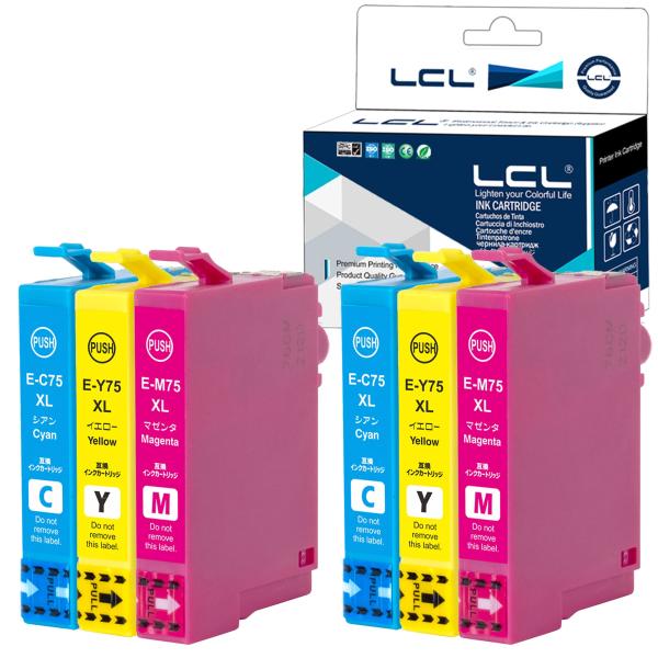 LCL エプソン用 IC75 ICC75 ICM75 ICY75 残量表示付き （6パック 2シアン...