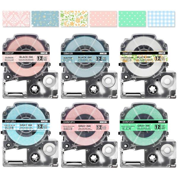 人気 ガーリー テープセット 12mm 互換 テプラ キングジム テプラpro カートリッ