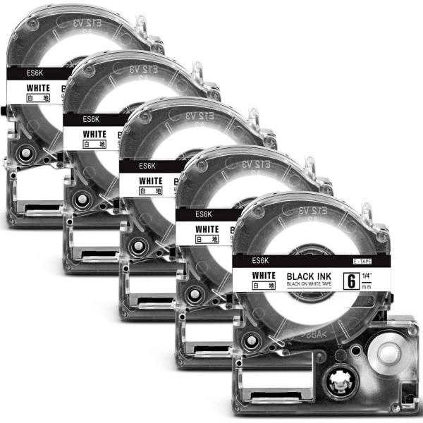 5個 互換 テプラ 6mm 白 白地黒文字 テープカートリッジ と互換性のある キング