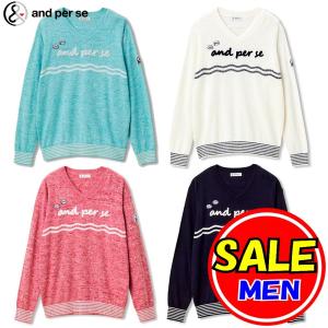 アンパスィ and per se ゴルフ ニット セーター 長袖 Vネック 黄 白