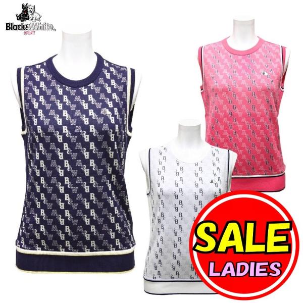 【50％OFF！セール】ブラック＆ホワイト / 春夏モデル！/サマーニットベスト(レディース）ゴルフ...