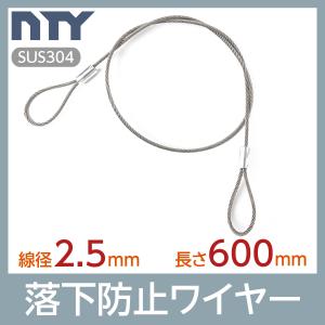 落下防止ワイヤー カットワイヤー 線径 2.5mm 長さ 600mm 使用荷重100kg セーフティケーブル ステンレス ワイヤーロープ 吊り具 高天井器具用 展示