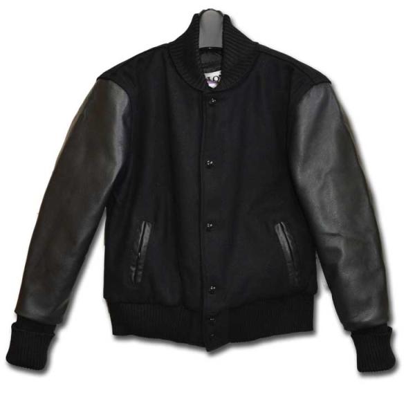 デロング  オールブラック 無地 スタジャン DeLONG AWARD JACKET アワードジャケ...