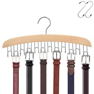ベルトハンガー Konten ハンガー ネクタイハンガー 12本収納 ベルト収納 ベルト掛け 帽子 小物 掛け 360度回転 S字フック2個付き (黄
