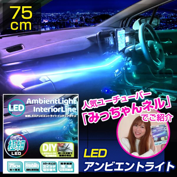 極細LED アンビエントライト インテリアライン 75cm カットOK (1本入) イルミネーション...
