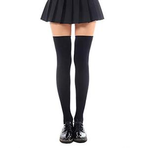 SHUCLASS ニーハイソックス レディーズ オーバーニーソックス 着圧 cosplayや制服用 黒いロングソックス 長さ70cm丈 ブラック