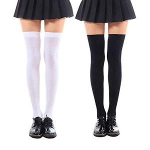 SHUCLASS ニーハイソックス レディーズ オーバーニーソックス 着圧 cosplayや制服用 黒いロングソックス 長さ70cm丈 2色