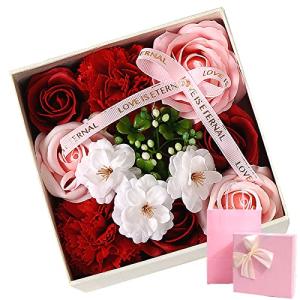 CaanDyy シャボンフラワー花束，ホワイトデーギフト ，フラワーソープ 薔薇 リボン付き専用ボックス 専用手提げ袋 メッセージカード付 石鹸花 バ
