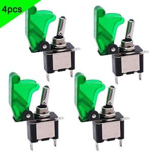 FULARRR 4個 プロフェッショナル 車トグルスイッチ 緑い防水カバーと緑いLEDインジケーター付き ON-OFF 2ポジション3ピンSPSTオー