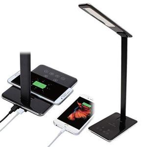 ヒロ コーポレーション デスクライト ワイヤレス充電 置くだけ充電 USB充電ポート付 調色2段階 調光4段階 OFFタイマー機能付 折り畳み収納可