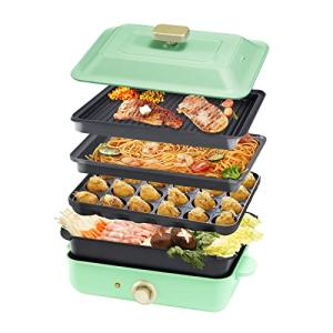 SOLEMOOD ホットプレート 焼肉 たこ焼き 3枚タイプ 多用途 しゃぶしゃぶ グリル鍋 深鍋 焼肉プレート プレート取り外し可能 着脱式ホットプ