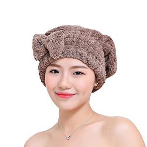 ランクチュアリー タオルキャップ ヘアドライ 吸水 髪 乾かす バスキャップ リボン 速乾 ドライタオル もこもこ ふわふわ お風呂上り ブラウン