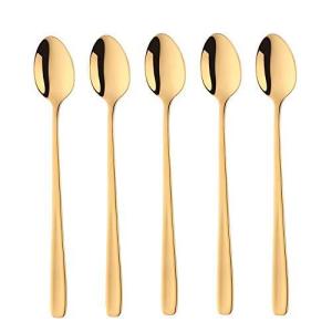 Buyit パフェスプーン ロングスプーン かき氷スプーン 5本組 20cm 18-10ステンレス製 鏡面仕上げ 食洗機対応 4色選択可能 (ゴールド