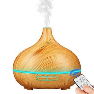 Sozzby 加湿器 超音波式 卓上 アロマディフューザー 加湿器 アロマ タイマー機能 木目調 大容量 550ML 静音加湿 7色LEDライト リモ