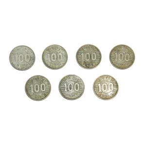 稲100円銀貨　昭和34年〜41年7枚セット　発行年全揃い　銀を1枚あたり約2.88g含有　将来有望...