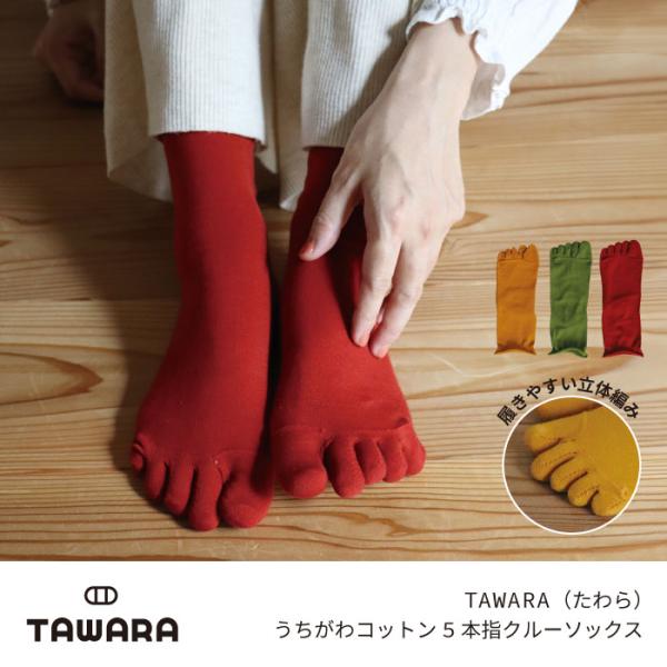 TAWARA（たわら）t41206 うちがわコットン 5本指 クルー ソックス 1P 無地 綿 靴下...